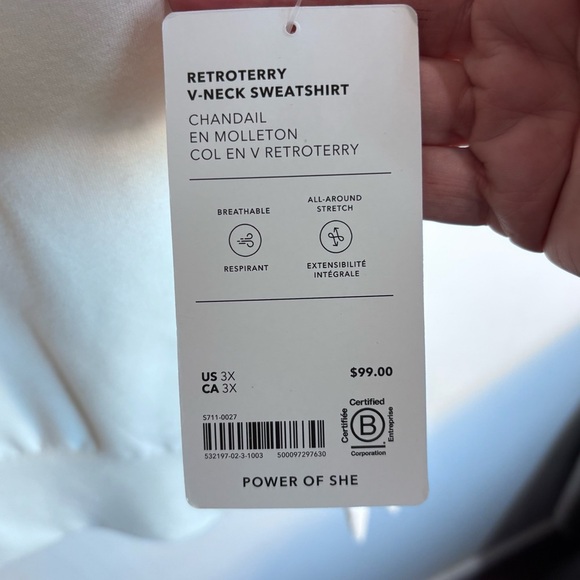 ATHLETA Sz 3X Retroterry V-Neck Sleeveless Sweatshirt Top in White New with tag - Picture 6 of 12